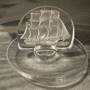 Vintage Lalique Frosted Crystal Clipper Caravelle Jewelry Dish
